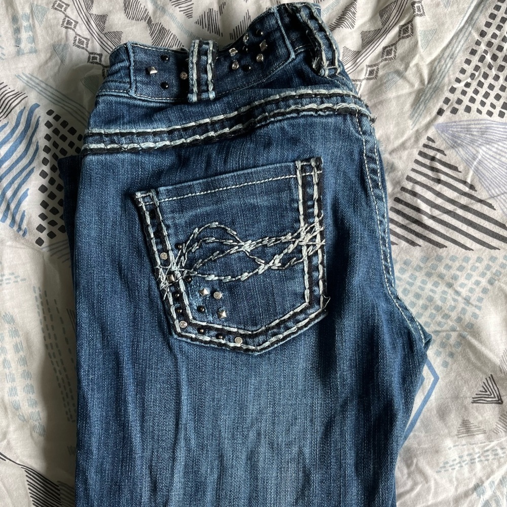 Cowgirl Tuff-Co. dark wash boot cut jeans